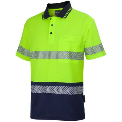 6HMSS Hi Vis S/S Segmented Tape Polo Cotton Backed