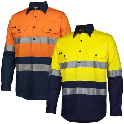 6HWCS Hi Vis (D+N) Closed Front L/S Shirt - 150gsm