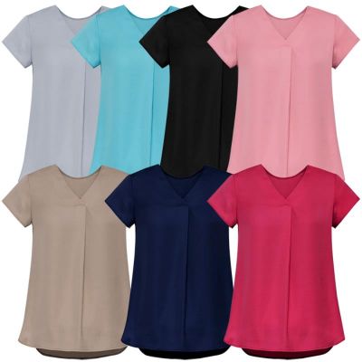 RB967LS Womens Kayla V-neck S/S Pleat Blouse