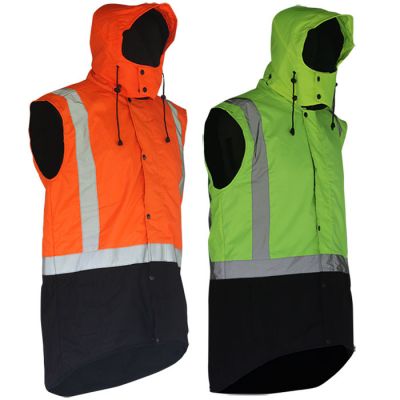 Caution D/N Hi-Vis S/Les Oilskin Vest & Domed Hood