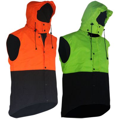 Caution D/O Hi-Vis S/Les Oilskin Vest & Domed Hood