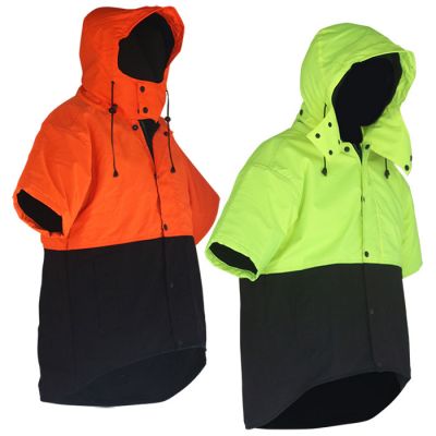 Caution D/O Hi-Vis S/Slv Oilskin Vest & Domed Hood