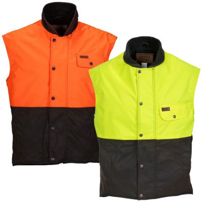 6039 Sleevless Oilskin Vest - Hi-Vis Yoke Overlay