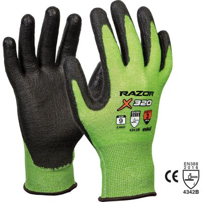 Razor X320 Cut3 PU Coat Hi Viz Green Glove 12 Pack